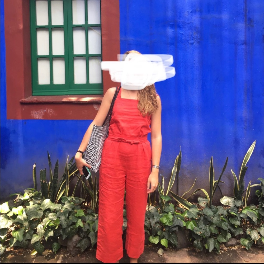 Everlane Square Neck Linen Jumpsuit Red
